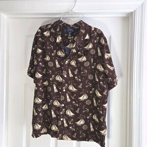 Polo Ralph Lauren Nautical Print Short Sleeve Button Up Shirt Boys Size XL 18-20
